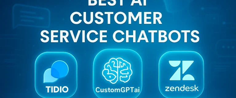 Best Niche AI Tools 2025 – Tidio, CustomGPT.ai, Zendesk Logos on Futuristic AI Background
