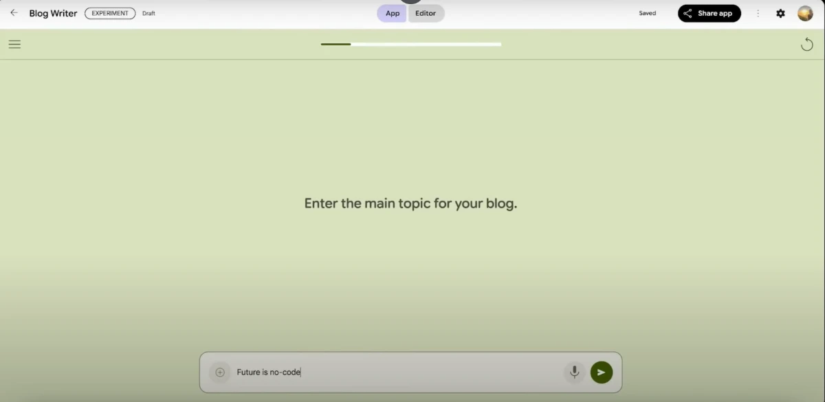 Google Opal AI App Builder blog writer tool for generating AI-driven articles.