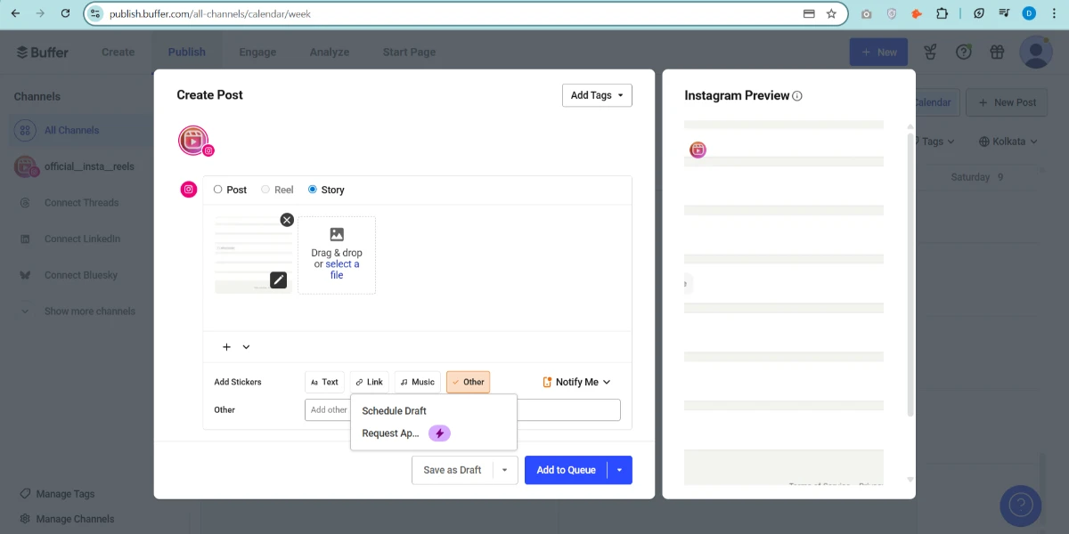 Create new social media post in Buffer