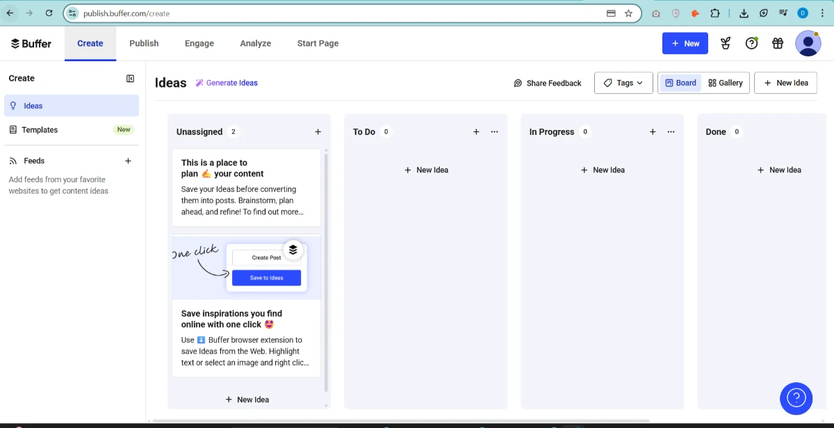 Content ideas tab in Buffer dashboard
