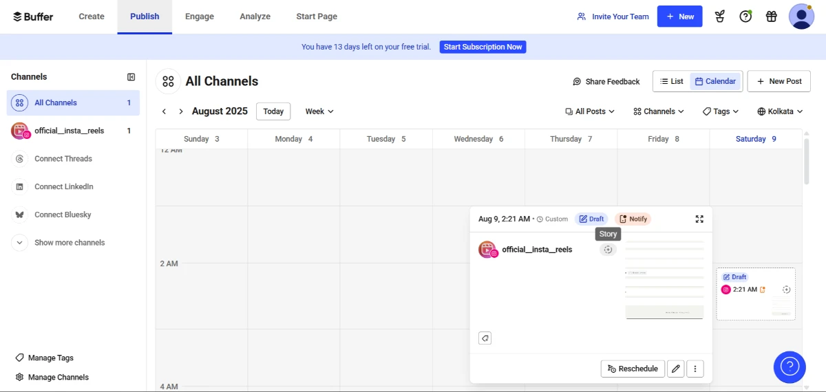 Social media post details and performance in Buffer