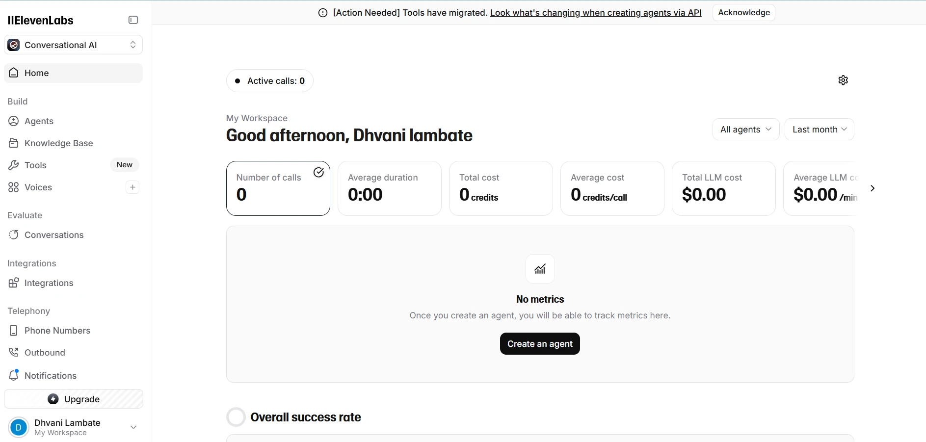 ElevenLabs Dashboard – Main Interface for AI Voice Tools